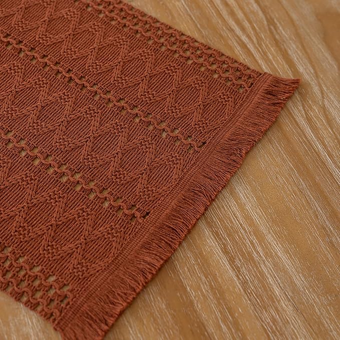 Boho Rust Table Runner for Home Decor 12x72 Inches Farmhouse Macrame Burlap - Image 6