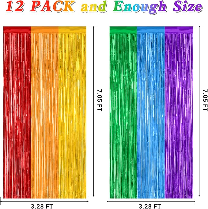 12 Pack Rainbow Backdrop, 3.28 FT x 7.05 FT Pride Decorations, Metallic Fringe - Image 2