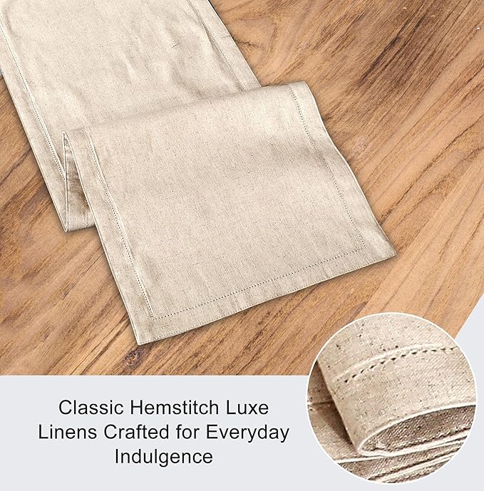 Ruvanti Linen Table Runner 72 Inches, Classic Hemstitch, Non-Slipping, Stain - Image 4