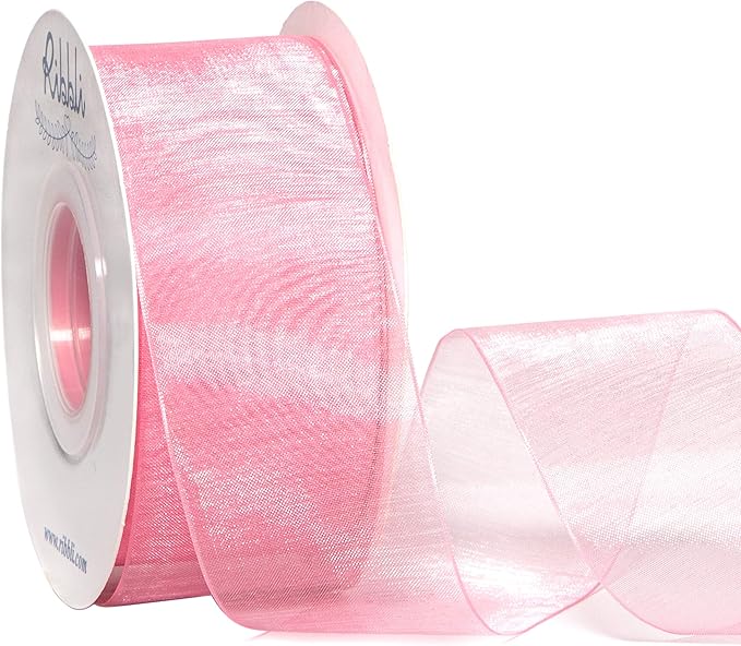 Ribbli Rose Pink Sheer Organza Ribbon, 1-1/2 Inches x Continuous 50 Yard Use by Ribbli