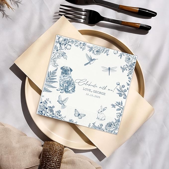 Luxury Personalized Dog Wedding Napkins, Custom Wedding Cocktail Napkins - Image 3