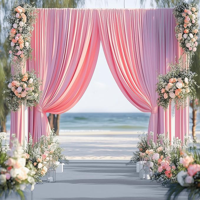20ftx14FT Wrinkle Free Pink Backdrop Curtain, 4 Panels 14FT Height Pink Wedding - Image 6