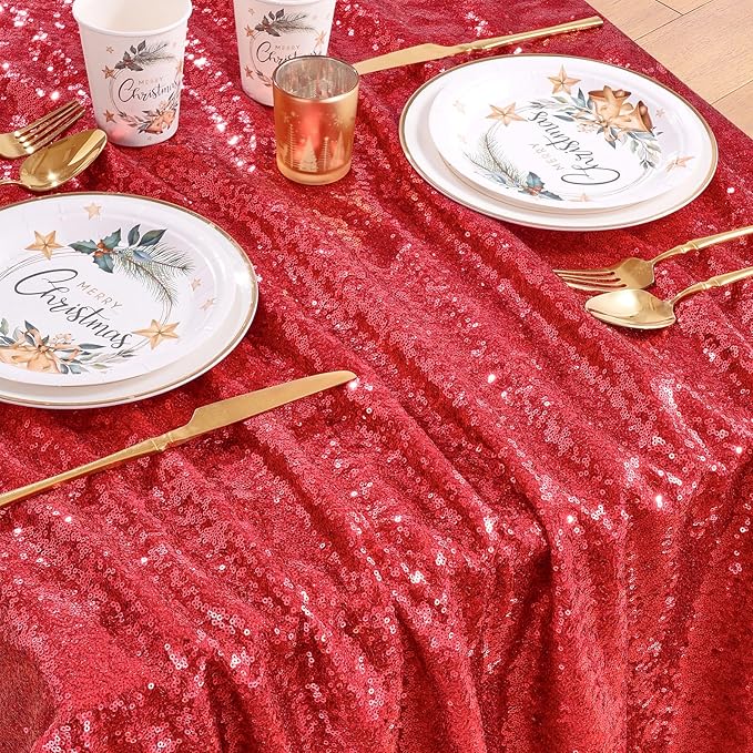 QueenDream Red Sequin Decorative Party Tablecloth: Large Shimmer Dessert Table - Image 3