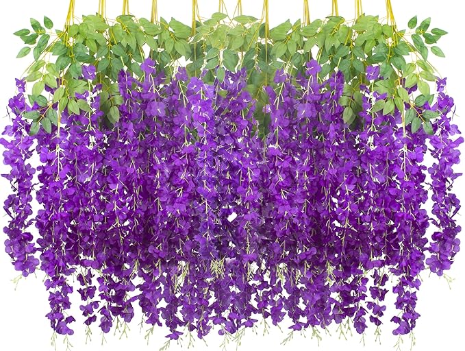 24 Pack Artificial Fake Wisteria Vine Ratta Hanging Garland Silk Flowers String by AITISOR
