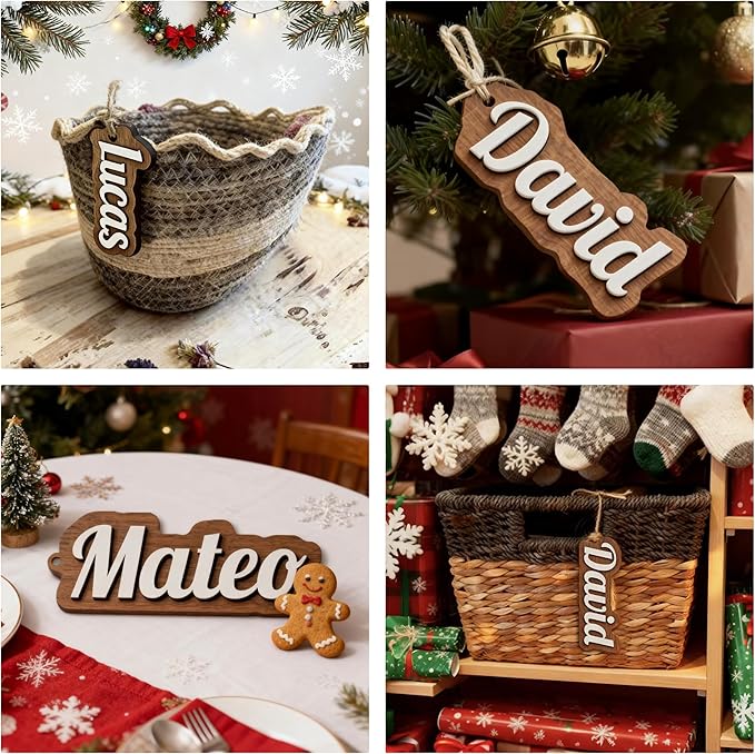 5Pcs Personalized Christmas Stocking Name Tags Custom Wooden Stocking Name Tag - Image 5