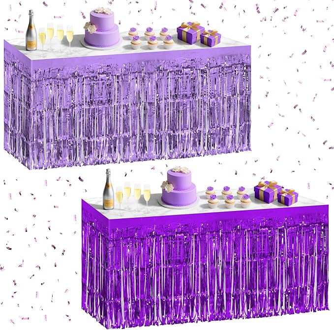 2 Pack Light Purple Dark Purple Table Skirts, 29x108" Metallic Foil Tinsel by Unknown