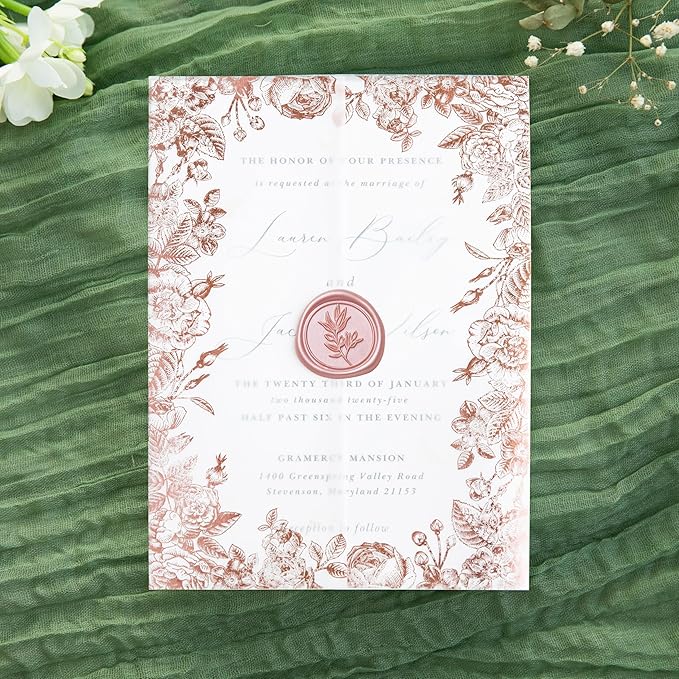 PONATIA 50 PCS Vellum Jackets for 5x7 Wedding Invitation Cards- 135gsm Floral - Image 3