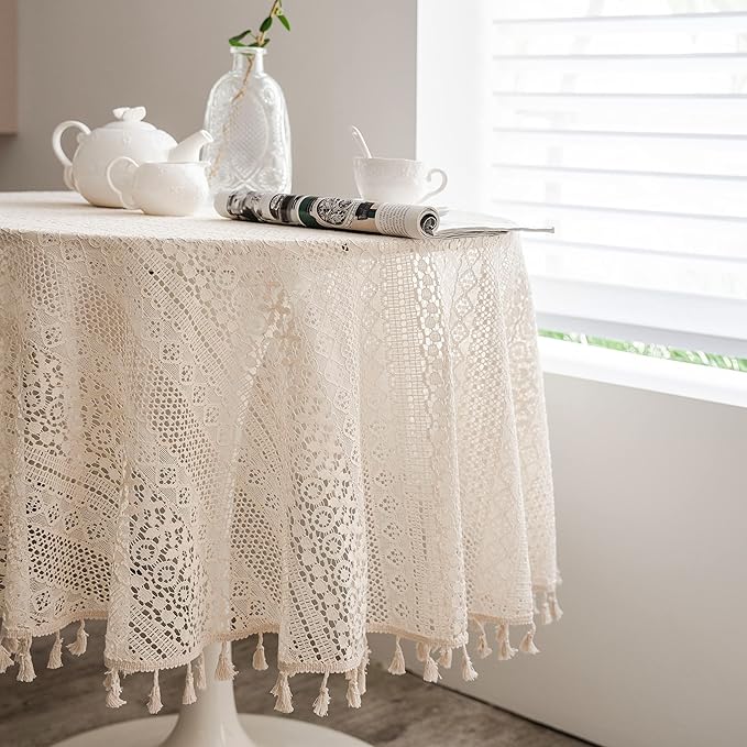 Beige Round Lace Tablecloths - Image 2