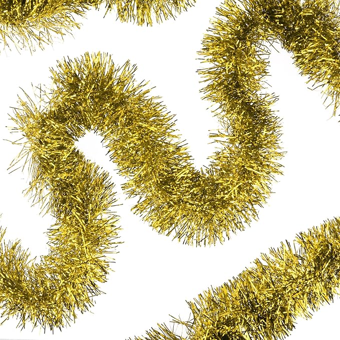 32.8 Ft Gold Christmas Tinsel Garland Metallic Shiny Tassle Banner Wall Hanging by SHUYITT