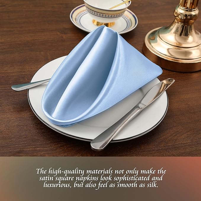 Manyshofu 50 Pieces Baby Blue Satin Napkins - Image 3