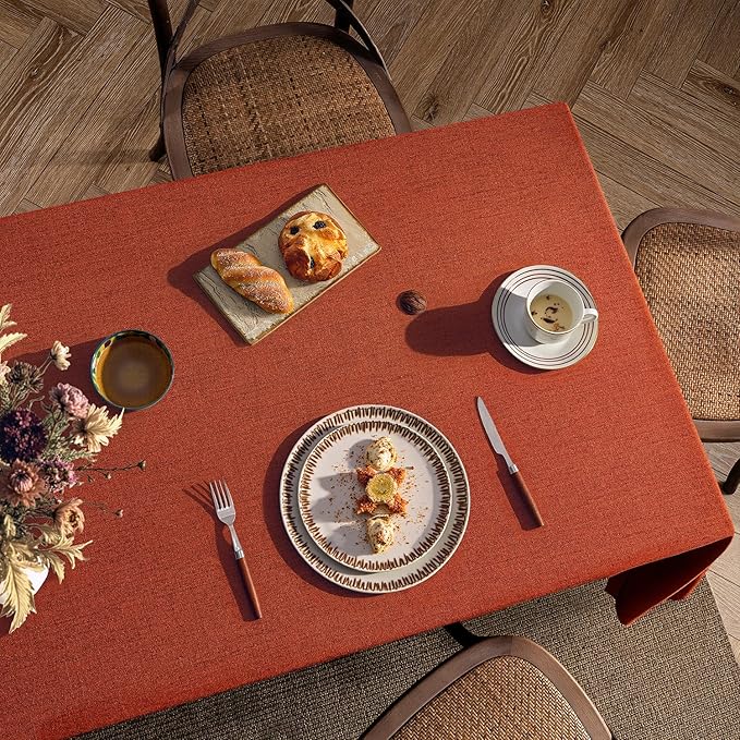 MIULEE Burnt Orange Linen Tablecloth 60x84 Inch Rectangle Table Cloth Waterproof - Image 7