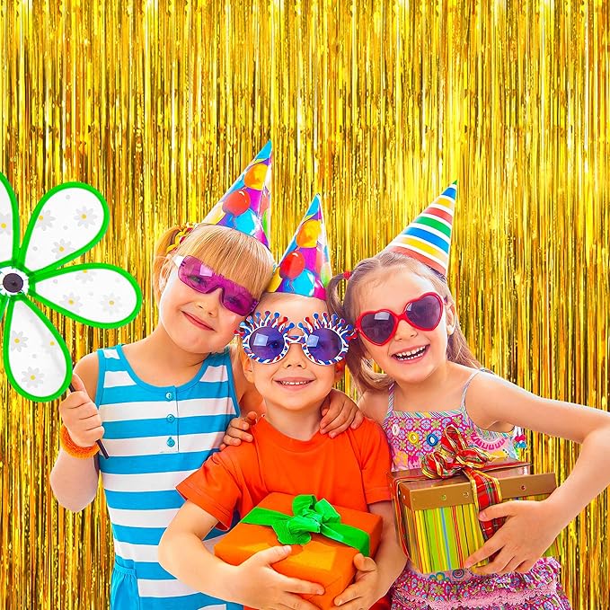 BTSD-home Gold Foil Fringe Curtain, Metallic Photo Booth Backdrop Tinsel Door - Image 3