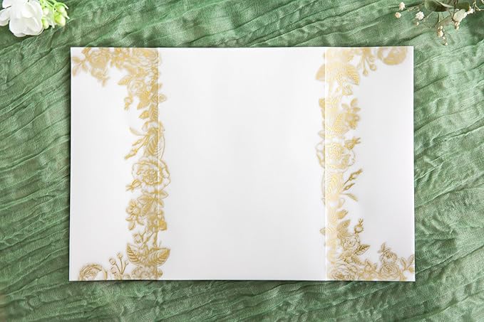 PONATIA 50 PCS Vellum Jackets for 5x7 Invitations- 135gsm Gold Foil Print - Image 8