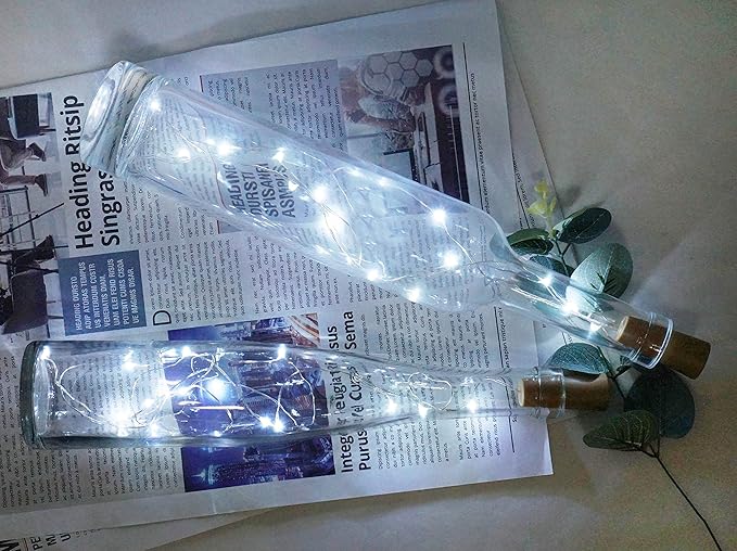 Wine Bottle Lights with Cork, Battery Operated 30 Pack 20 LED Cork Shape Silver - Image 6