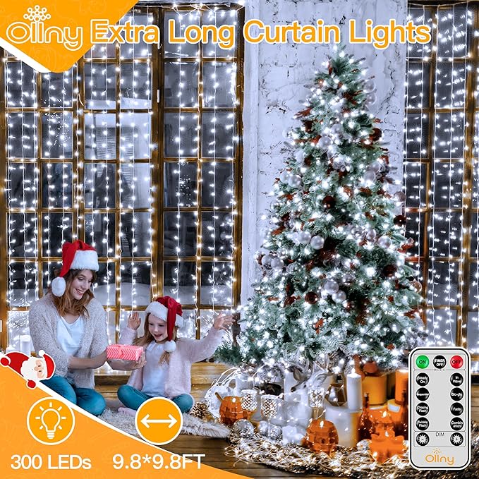 Ollny 300 LED 9.8ftx9.8ft Outdoor Waterproof Christmas Curtain Lights - Image 2