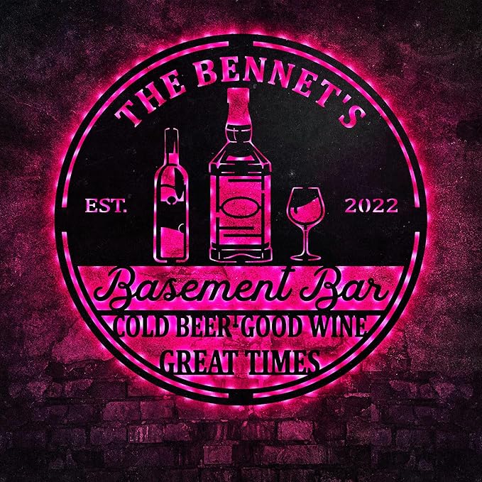 Custom Basement Bar LED Changing Lights Metal Sign, Door Wall Plaque, Rustic - Image 4