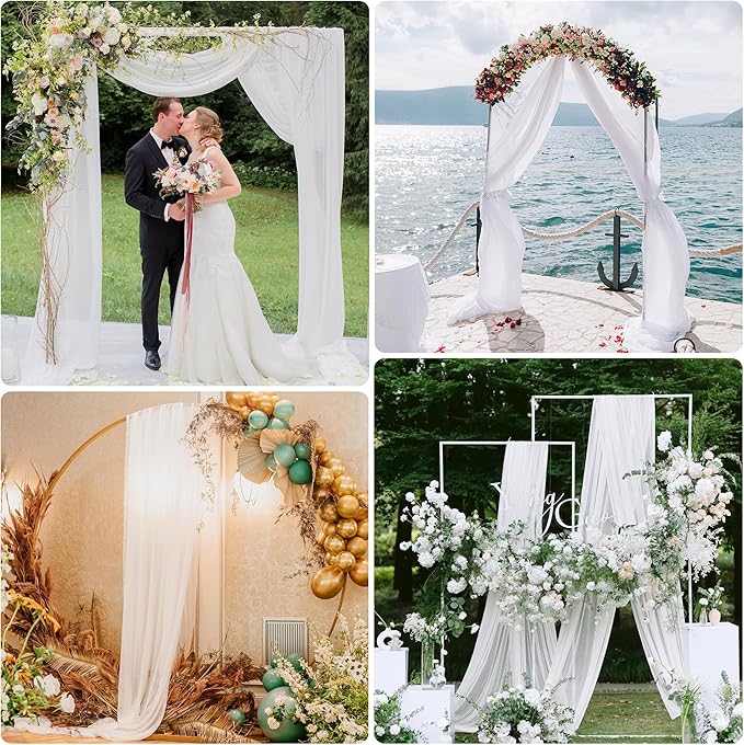 Wedding Arch Draping Fabric 2 Panels 28.7" x 20FT White Sheer Chiffon Backdrop - Image 6