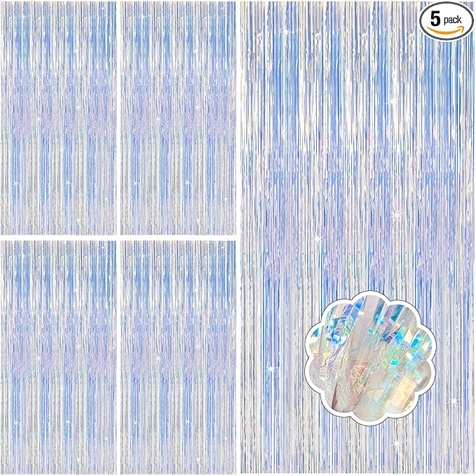 5 Pack Iridescent Neon Party Decorations Sparkly Tinsel Backdrop Foil Fringe by Unknown