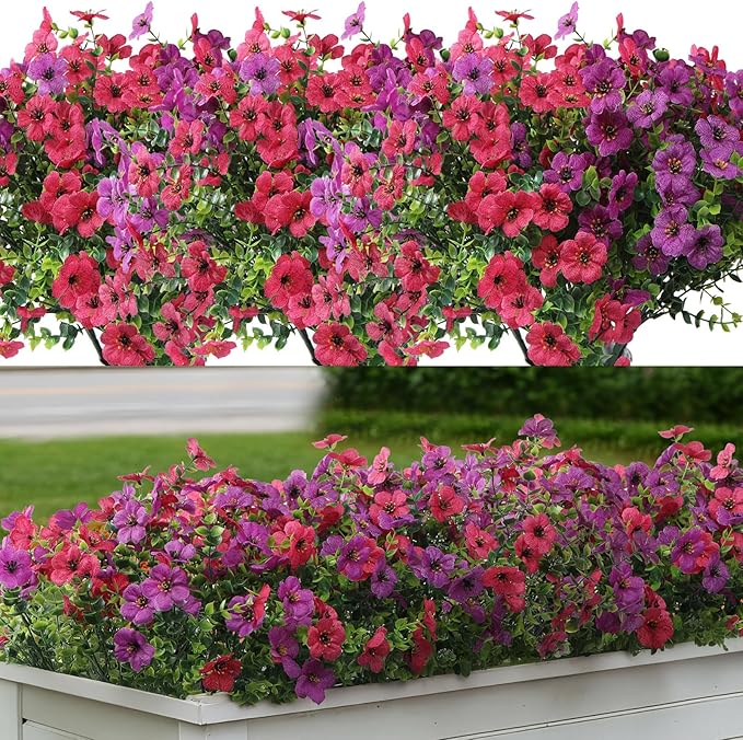 Artificial Flowers for Outdoors 12 Bundles, UV Resistant Colorful Fake Silk by LUOAIYI