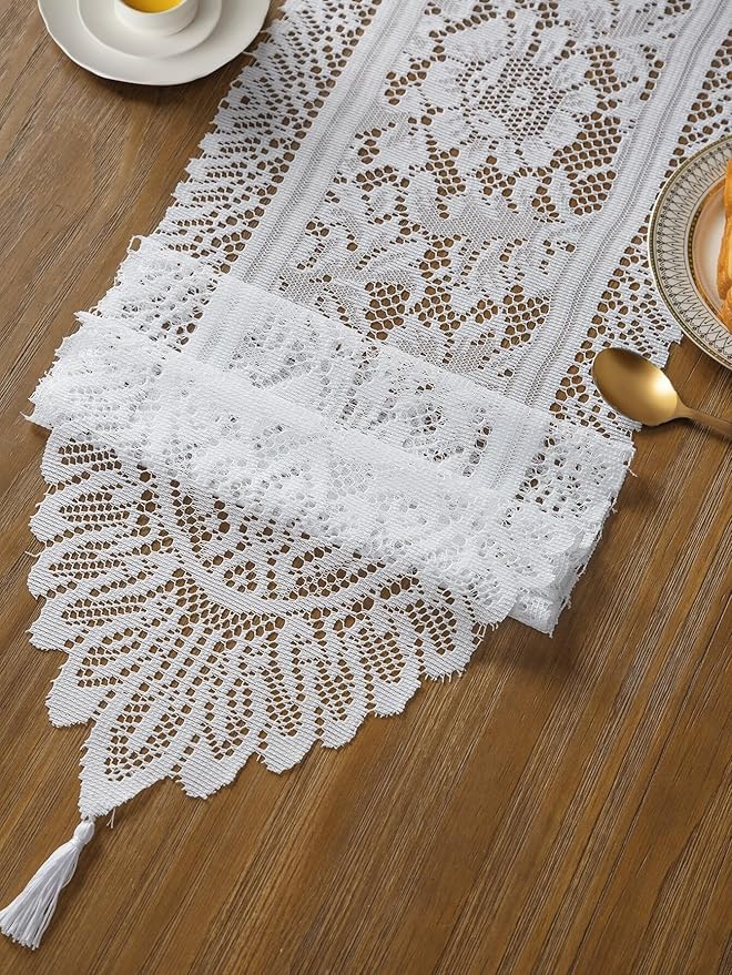 Jayla White Lace Table Runners, Elegant Vintage Lace Table Runner, Wedding Lace - Image 3