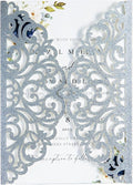 20Pcs Silver Glitter Laser Cut Invitation Cards by FEIYI