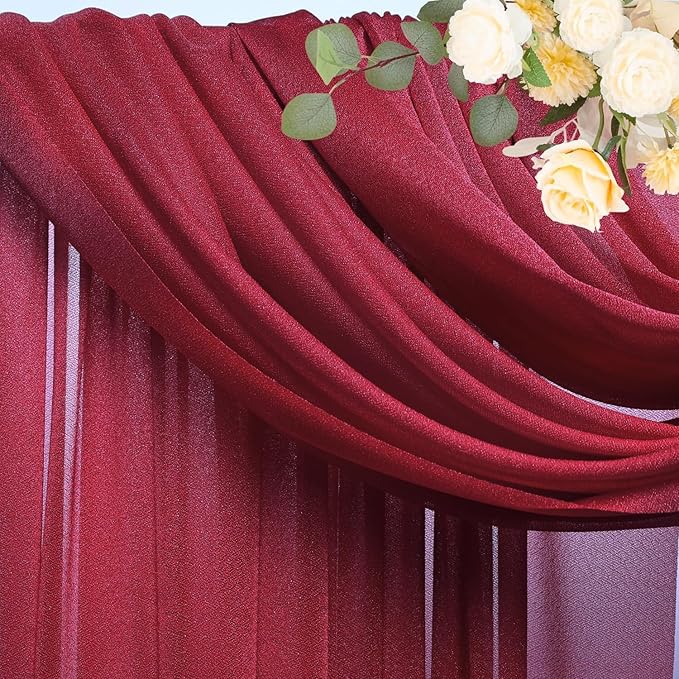 Wokceer Burgundy Wedding Arch Draping Fabric Backdrop 3 Panels 28.7" X 20FT - Image 3