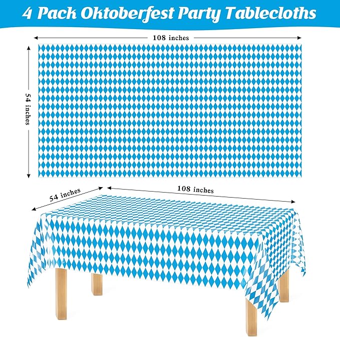 4 PCS Oktoberfest Decoration, 54 X 108 IN Blue White Checkered Plastic - Image 2