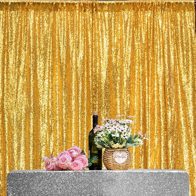 JYFLZQ Gold Sequin Backdrop Curtains 2ft x 8ft 2 Panel Glitter Photo Booth - Image 2