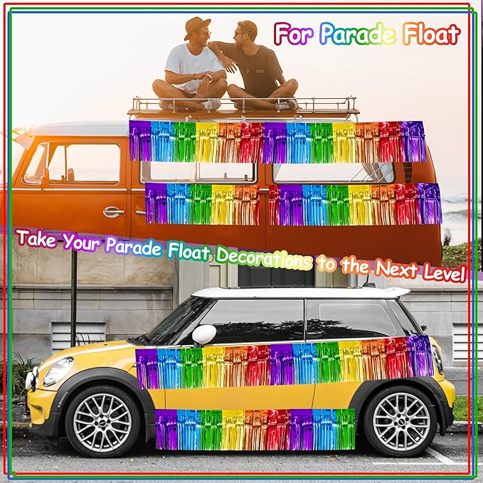 4 Pack 10 Feet Colorful Foil Fringe Garland Rainbow Tinsel Streamers Banner - Image 4