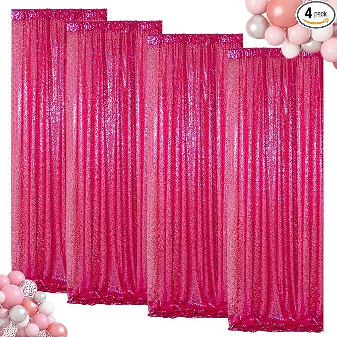 ShinyBeauty Sequin Curtains Panels Hot Pink Sequin Backdrops 4 Pieces Photo by ShinyBeauty