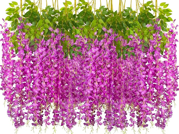 24 Pack Artificial Fake Wisteria Vine Ratta Hanging Garland Silk Flowers String by AITISOR
