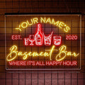 Personalized Basement Bar LED Neon Sign, Custom Name Happy Hour Acrylic Wall by LULMicaLedSign