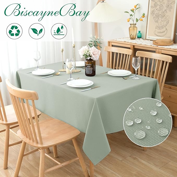 Biscaynebay Square Tablecloth 70x70 Inch-Sage Card Fabric Table Cover-Small - Image 3