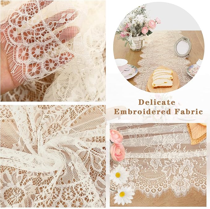 2 Pack Ivory Lace Table Runners 14x120 inch Rectangular Wedding Table Runner - Image 3