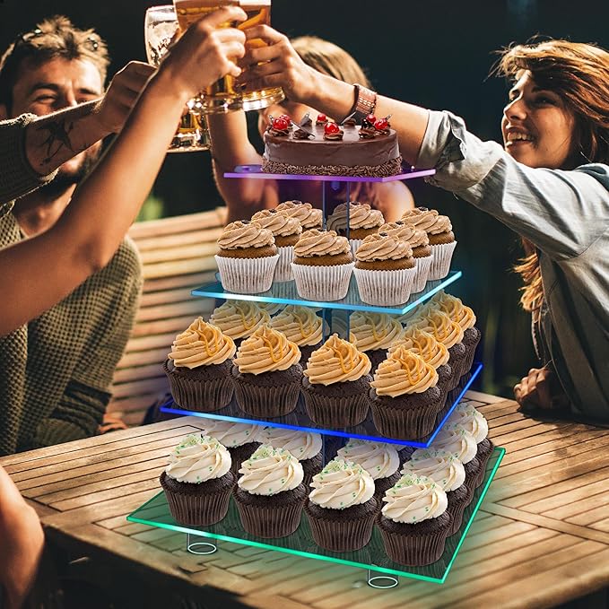 Rechargeable LED Cupcake Stand for 50 Cupcakes, 7 Colors Light Clear Cupcake - Image 2