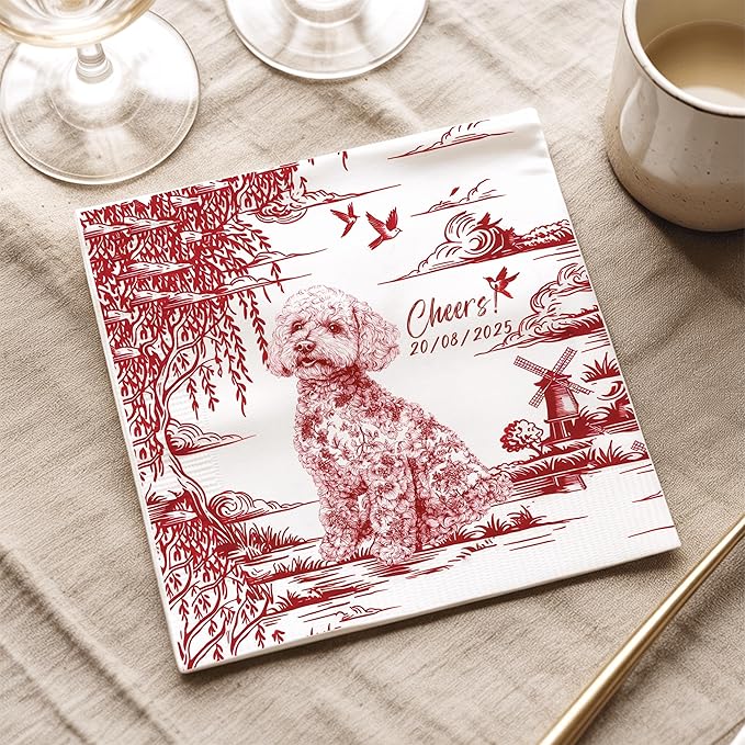Luxury Personalized Dog Wedding Napkins, Custom Wedding Cocktail Napkins - Image 5