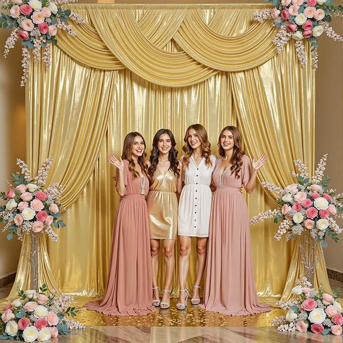 10ftx10ft Thick Gold Glitter Backdrop Curtain Panels - Image 9