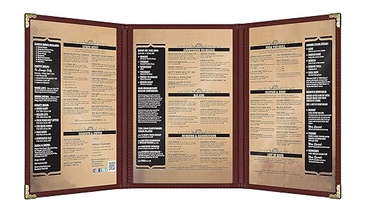 Goodsmart Restaurant Menu Covers – Burgundy, 25 Pack, 6-View Trifold 5.5" x 8.5" - Image 2