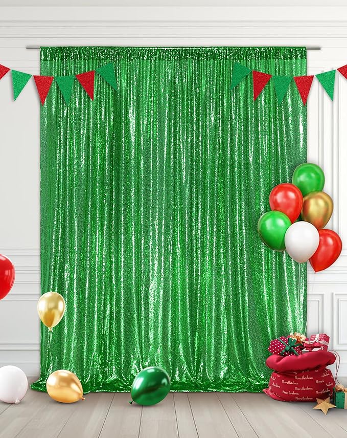 Eternal Beauty Green Sequin Backdrop, 6x8 Ft Glitter Background Curtains - Image 2
