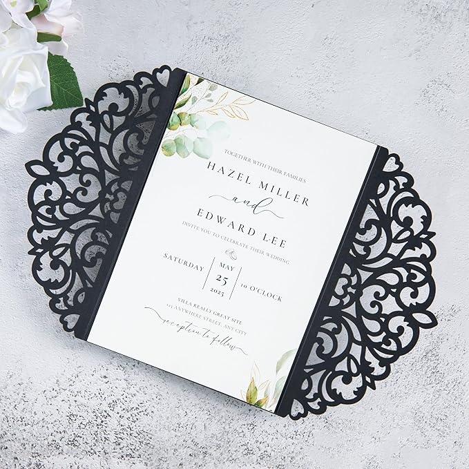 20Pcs Black Laser Cut Invitation Cards - Image 3