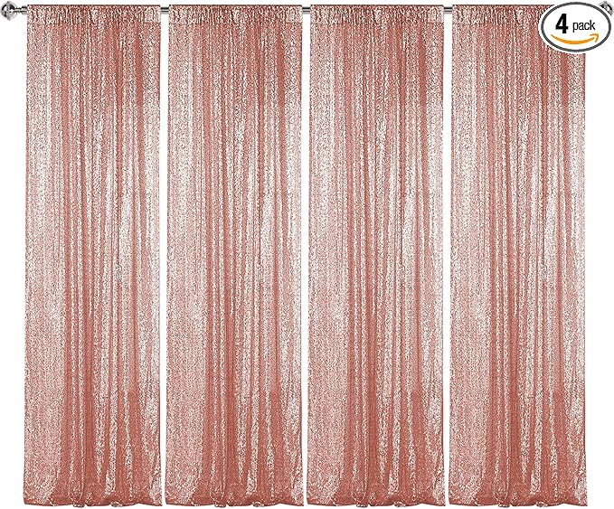 Sugargirl Rose Gold Sequin Backdrop Curtain 4 Panels 2FTx8FT Glitter Rose Gold by Sugargirl