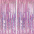 Crosize 2 Pack 3.3 x 9.9 ft Laser Pink Foil Fringe Backdrop Curtain, Streamer by Crosize
