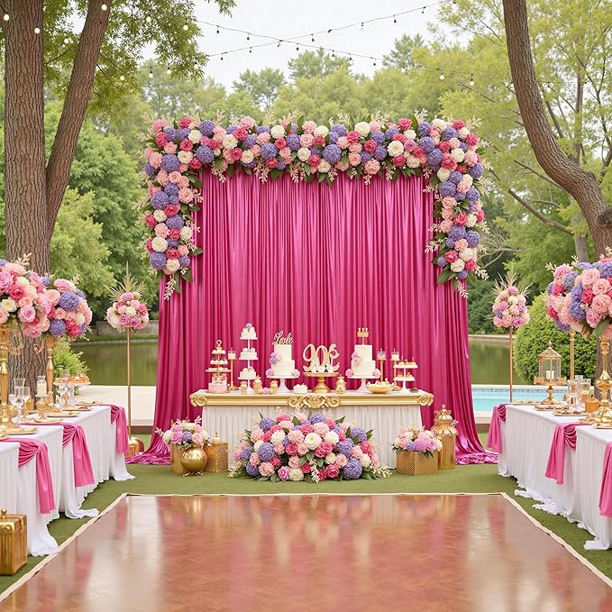 20x10ft Thick Hot Pink Glitter Backdrop Curtain Panels - Image 4