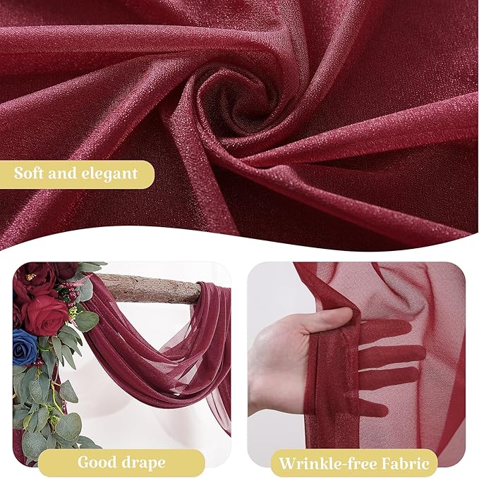1 Panels Wedding Arch Draping Fabric Burgundy Sheer Backdrop Curtain Arch Drape - Image 4