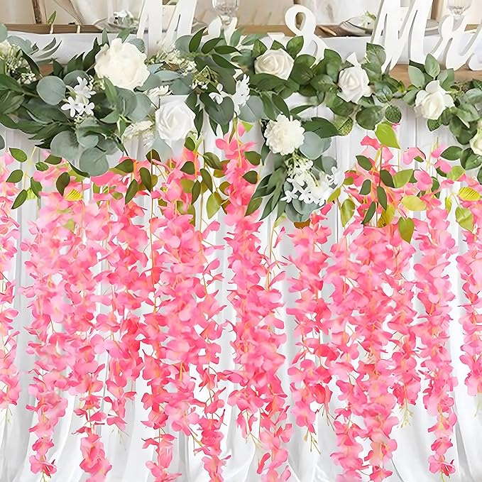 24 Pack Dark Pink Wisteria Hanging Flowers Garland, 3.77 Feet Artificial Flower - Image 5