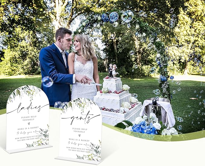 2 Pcs Greenery Wedding Bathroom Ladies & Gents Signs, 6 x 8 Inch White Arch - Image 6