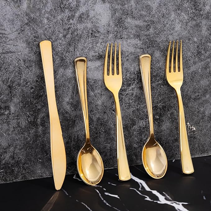 300 Pieces Gold Plastic Silverware - Image 5