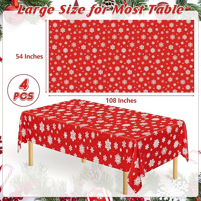 4 PACK Christmas Tablecloths, Snowflakes Tablecloth Xmas Plastic Tablecloth - Image 2