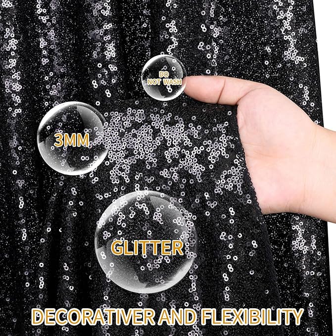 Sequin Backdrop 6x8FT Black Halloween Background Sequin Fabric Glitter Backdrop - Image 2