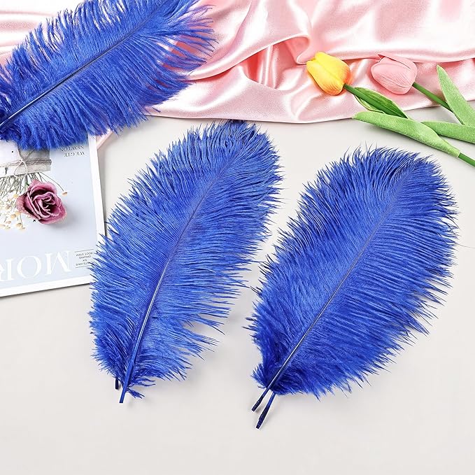 THARAHT Blue Ostrich Feathers 24pcs Natural Bulk 8-10Inch 20cm-25cm - Image 3